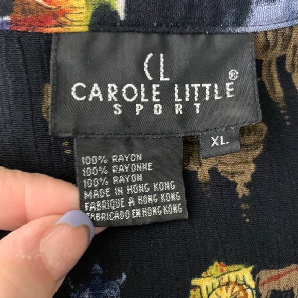 Vintage 90s Carole Little Dress Shirt Set L Black Button Up Short Sleeve Rayon - Picture 12 of 12